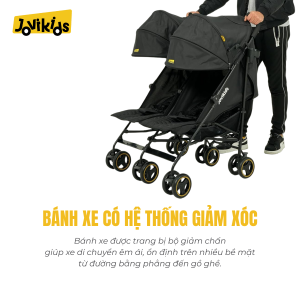 Xe đẩy trẻ em đôi Jovikids gấp gọn một tay cho bé 0-36 tháng