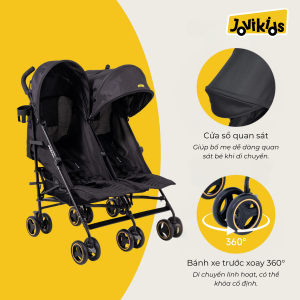 Xe đẩy trẻ em đôi Jovikids gấp gọn một tay cho bé 0-36 tháng